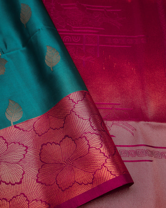 Surfie Green with Maroon  Semi Soft Silk Saree