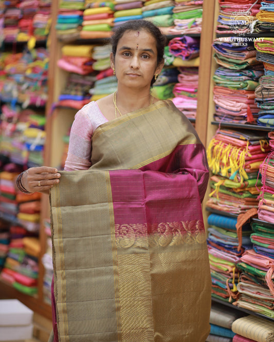 Pink With Light Gold - Handloom Soft Silk Saree