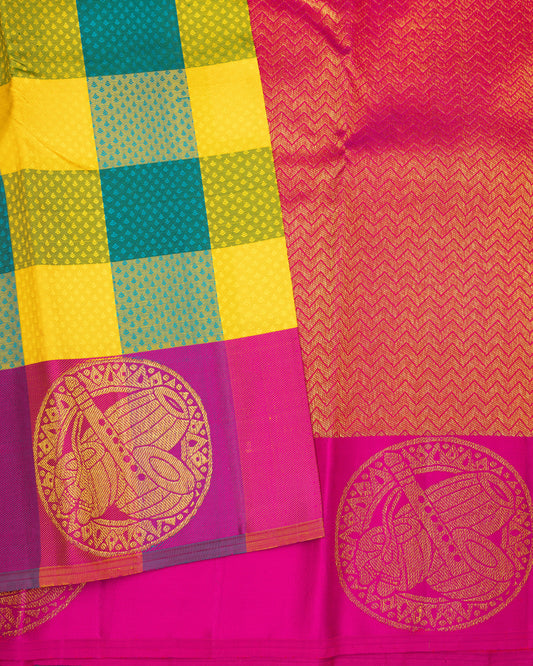 CHECKED MULTI COLOUR KANCHIPURAM TRADITIONAL SILK SAREE
