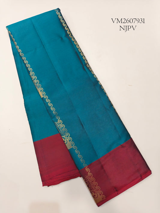 Peacock Blue Semi Silk Saree