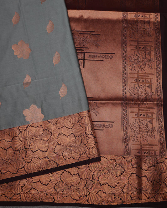 Grey with Black Semi soft silk