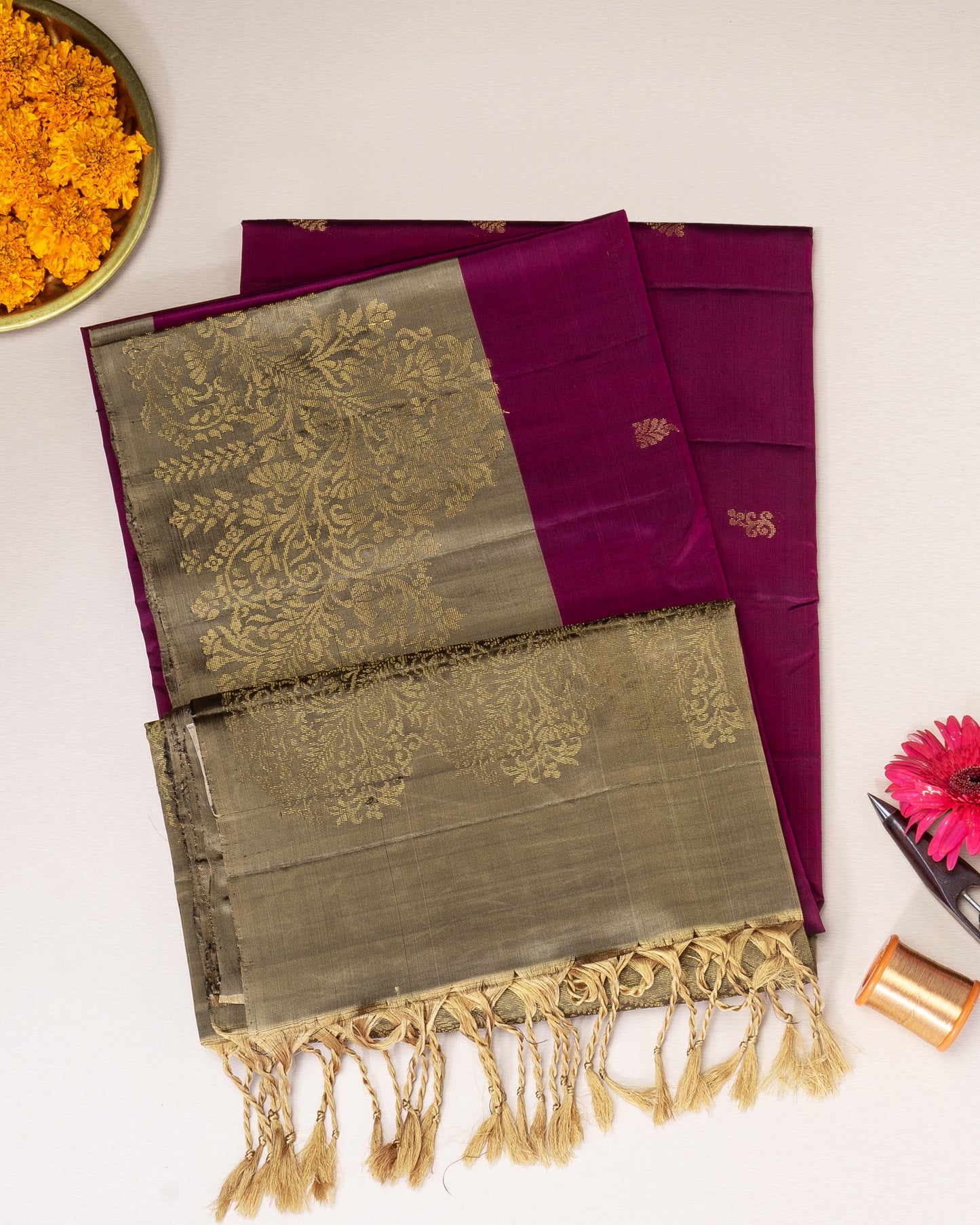 MAROON WITH SANDEL COLOUR SOFT SILK SAREE