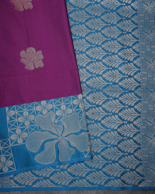 Grape Purple with Blue Semi Soft Silk Saree