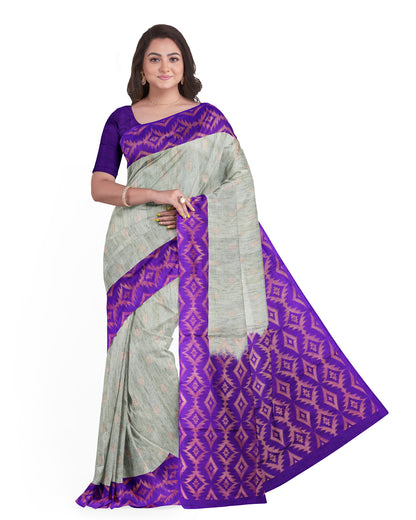 Dupion Semi soft silk grey with purple pallu