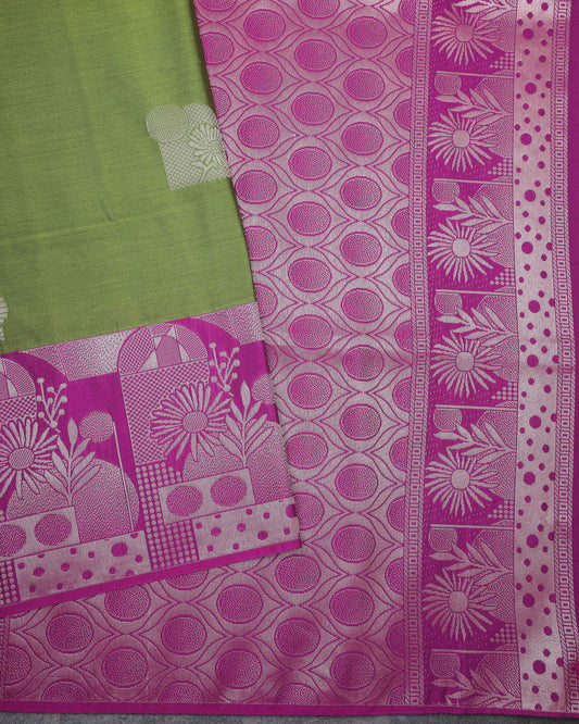 Green with Pink  Semi Soft Silk Saree