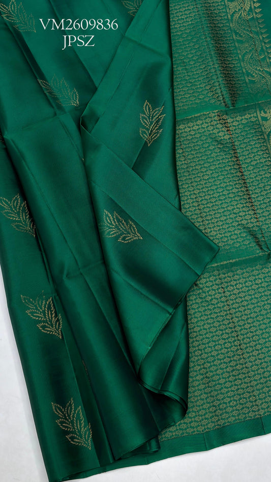 Dark Blue Green Handloom Soft Silk Saree