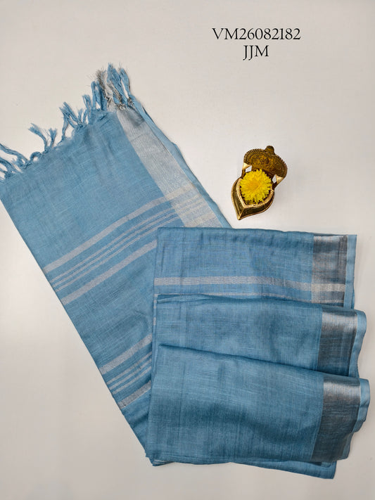 Blue Gray Linen Cotton Saree