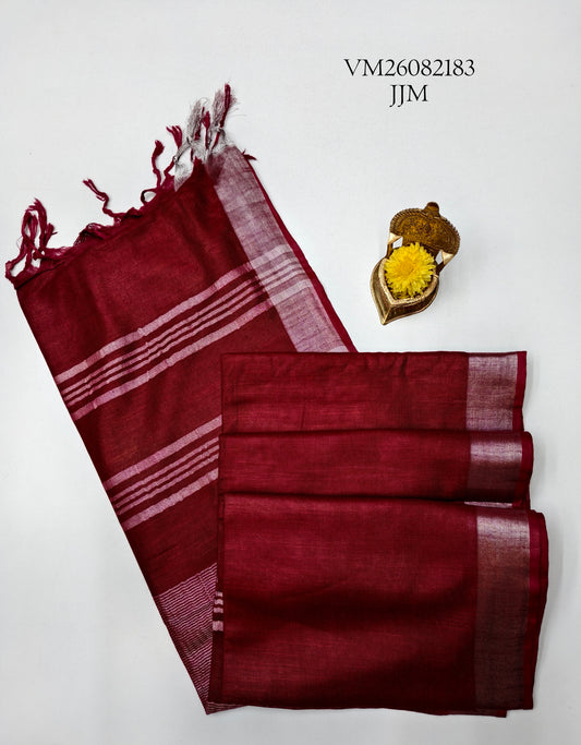 Deep Brown Linen Cotton Saree