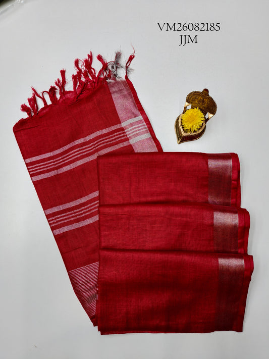 Red Linen Cotton Saree