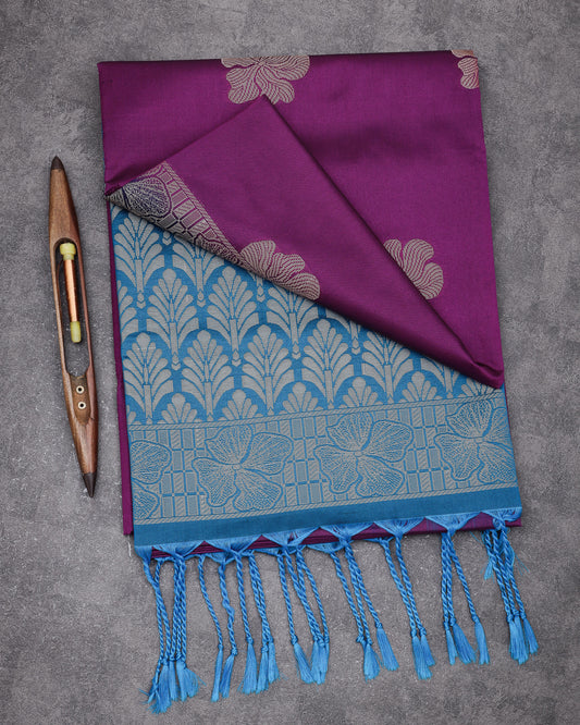 Grape Purple with Blue Semi Soft Silk Saree
