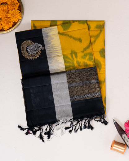 MANGO YELLOW COLOUR IKAT SOFT SILK SAREE