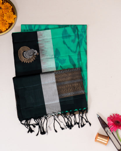 OLIVE GREEN COLOUR IKAT SOFT SILK SAREE