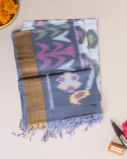 ASH COLOUR IKAT SOFT SILK SAREE