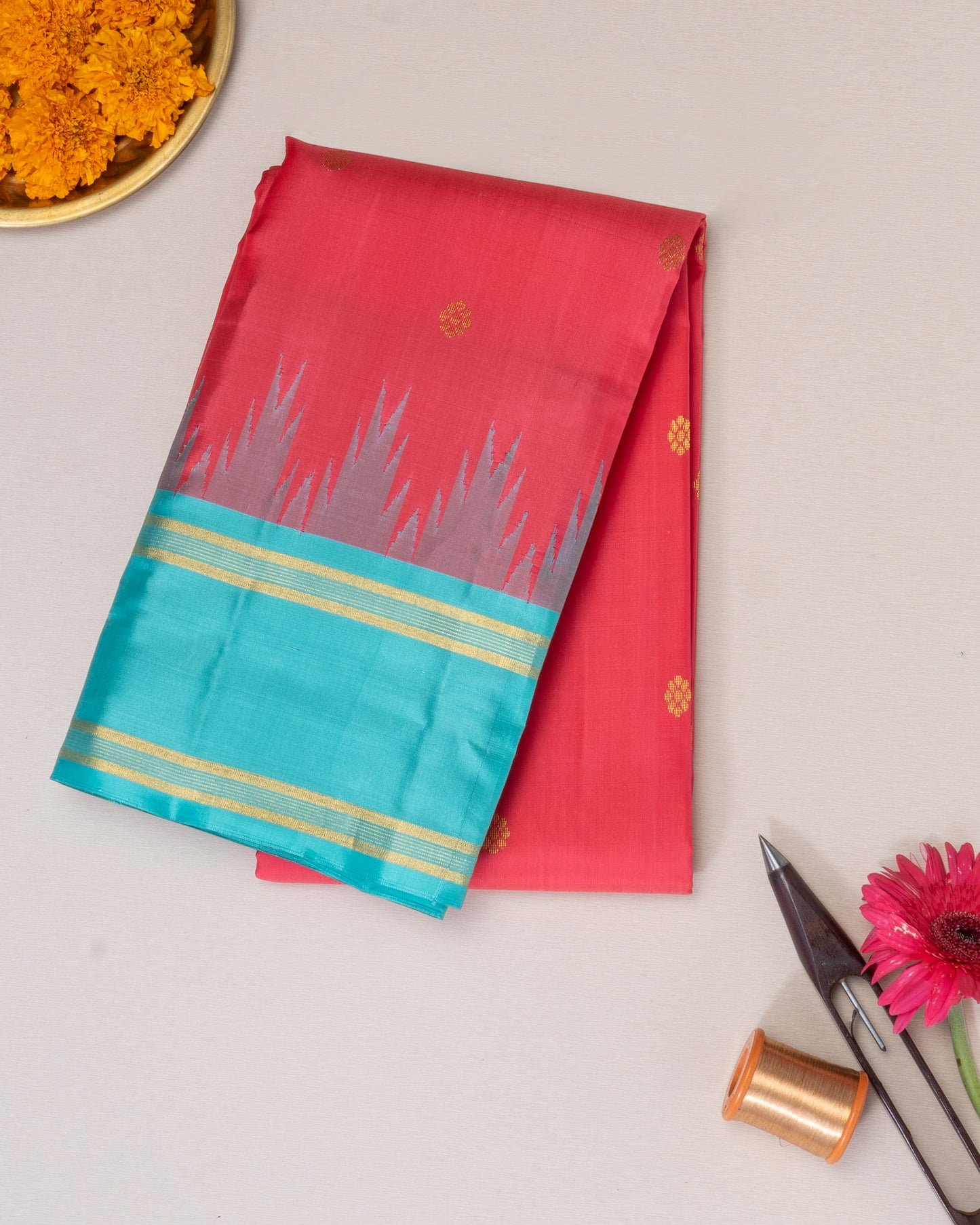 RED COLOUR KANCHIPURAM KORVAI SILK SAREE