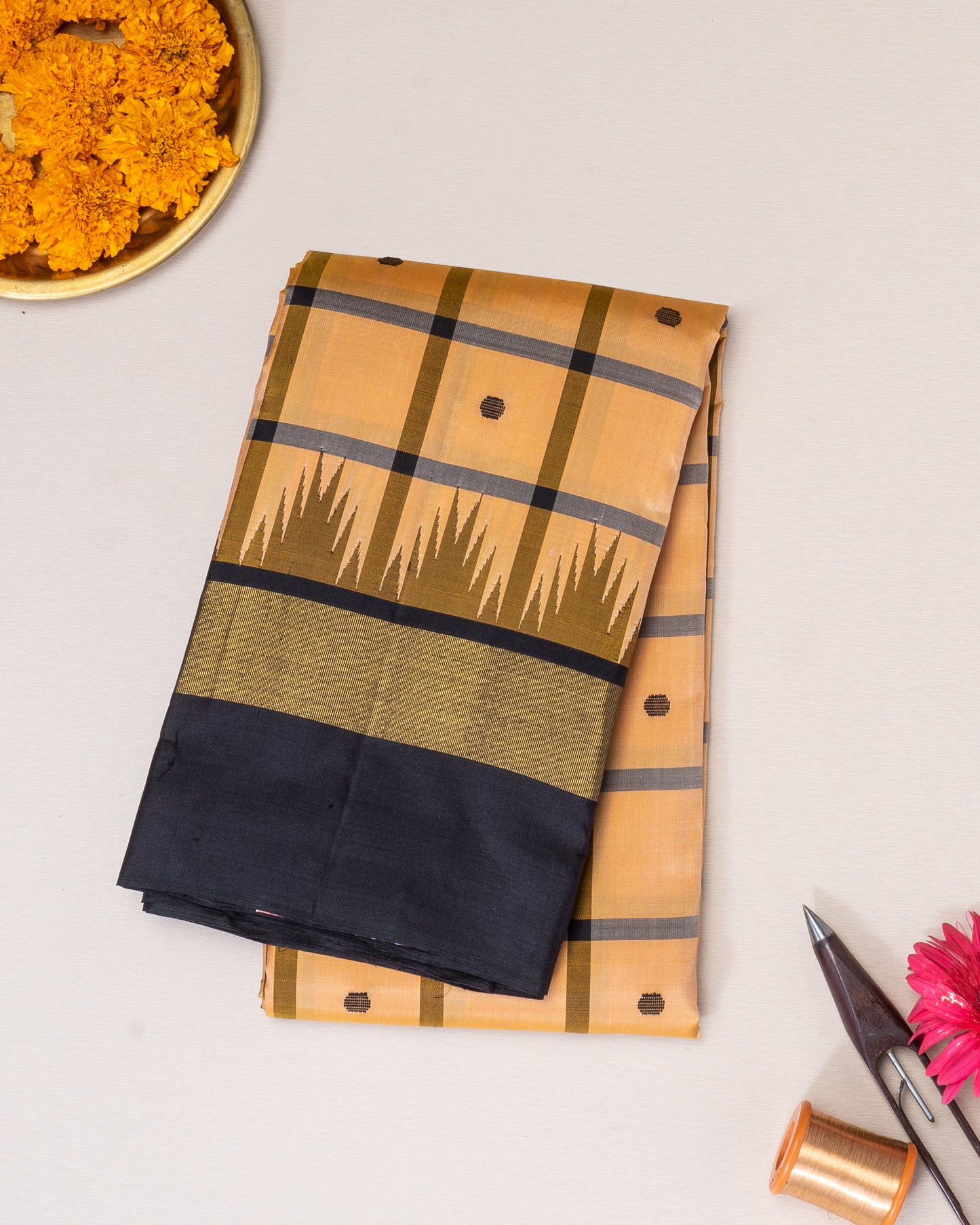 SANDEL COLOUR KANCHIPURAM KORVAI SILK SAREE