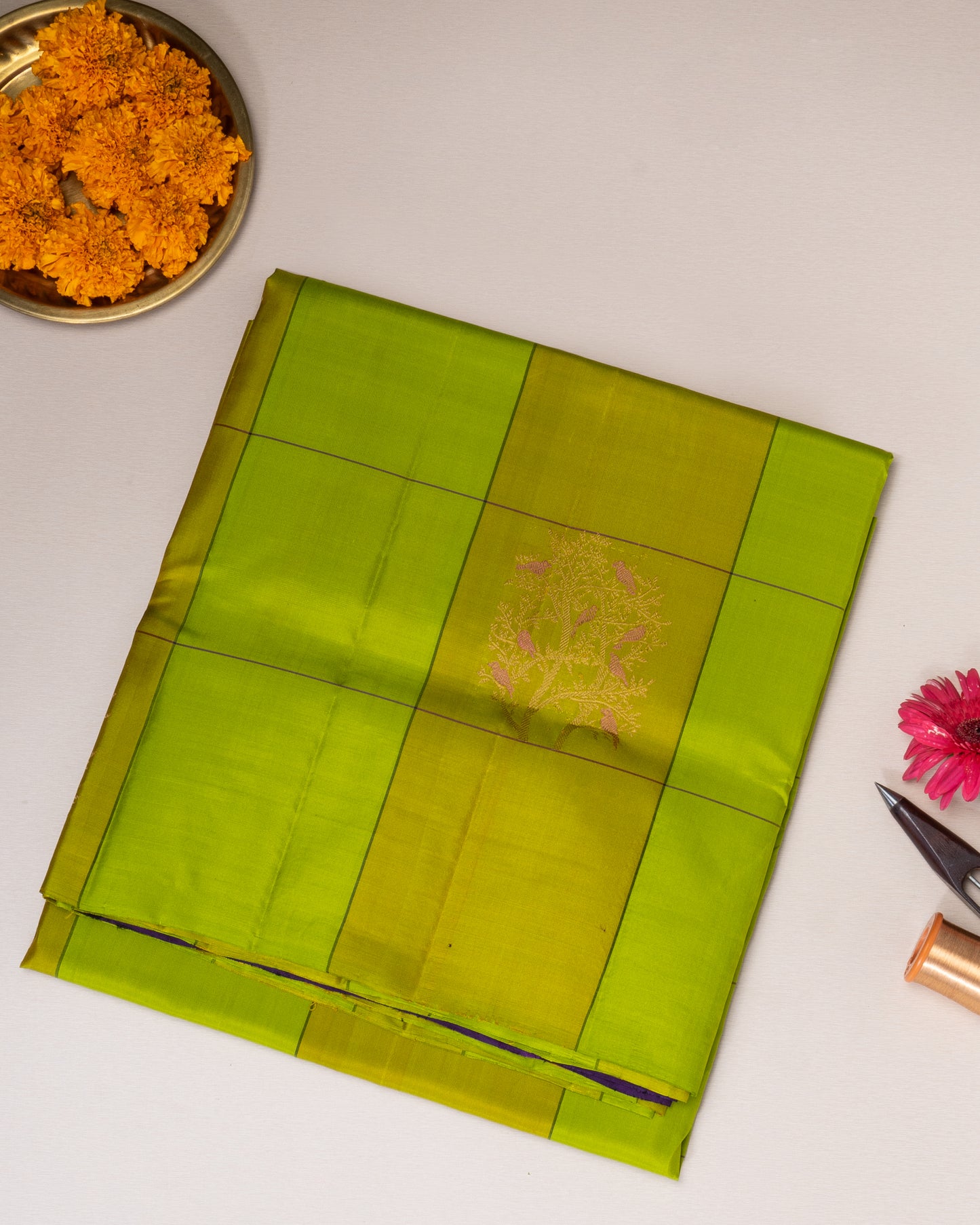 GREEN WITH NAVY BLUE COLOUR SOFT SILK SAREE