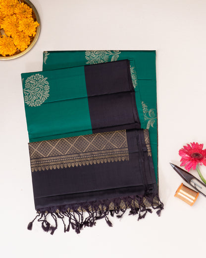 GREEN WITH BLACK COLOUR SOFT SILK SAREE