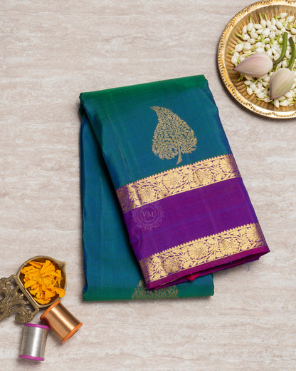 DARK GREEN BLUE COLOUR KANCHIPURAM TRADITIONAL SILK SAREE