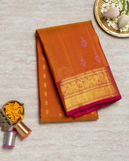 RUST ORANGE COLOUR KANCHIPURAM TRADITIONAL SILK SAREE