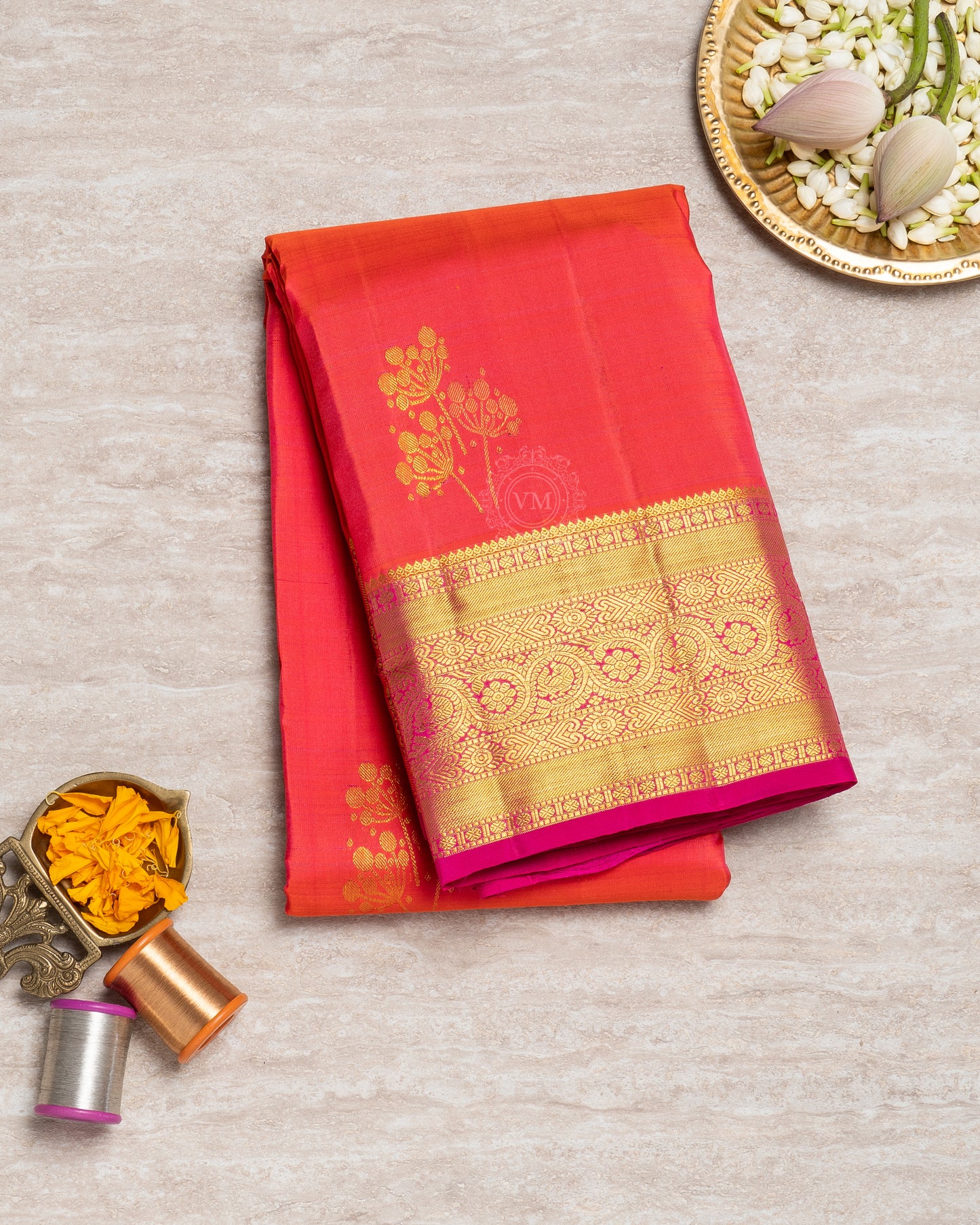 CARMINE PINK COLOUR KANCHIPURAM TRADITIONAL SILK SAREE