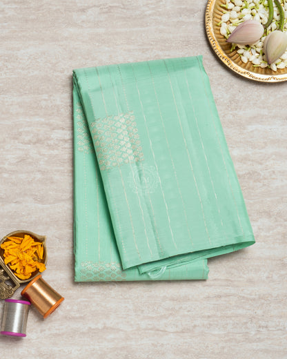 PASTEL GREEN COLOUR KANCHIPURAM SILVER SILK SAREE