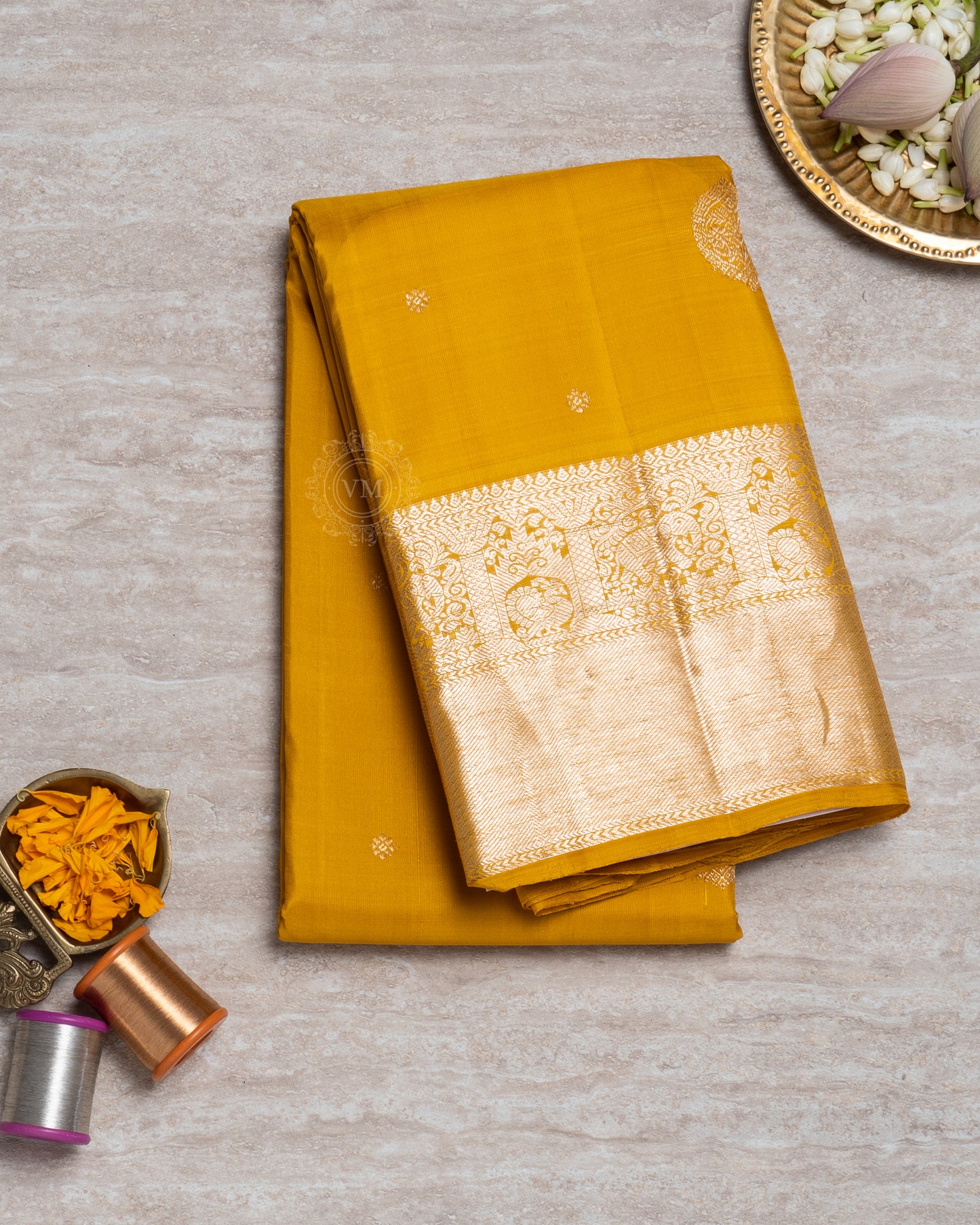 GOLDEN BELL COLOUR KANCHIPURAM TRADITIONAL SILK SAREE