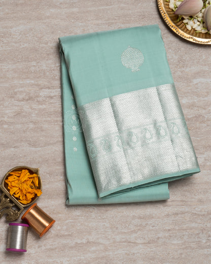 PASTEL GREEN COLOUR KANCHIPURAM SILVER SILK SAREE