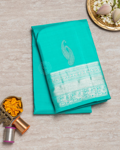 CARIBBEAN GREEN COLOUR KANCHIPURAM TRADITIONAL SILK SAREE