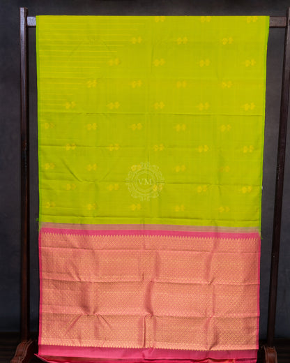 OLIVE YELLOW COLOUR KANCHIPURAM LIGHT WEIGHT SILK SAREE