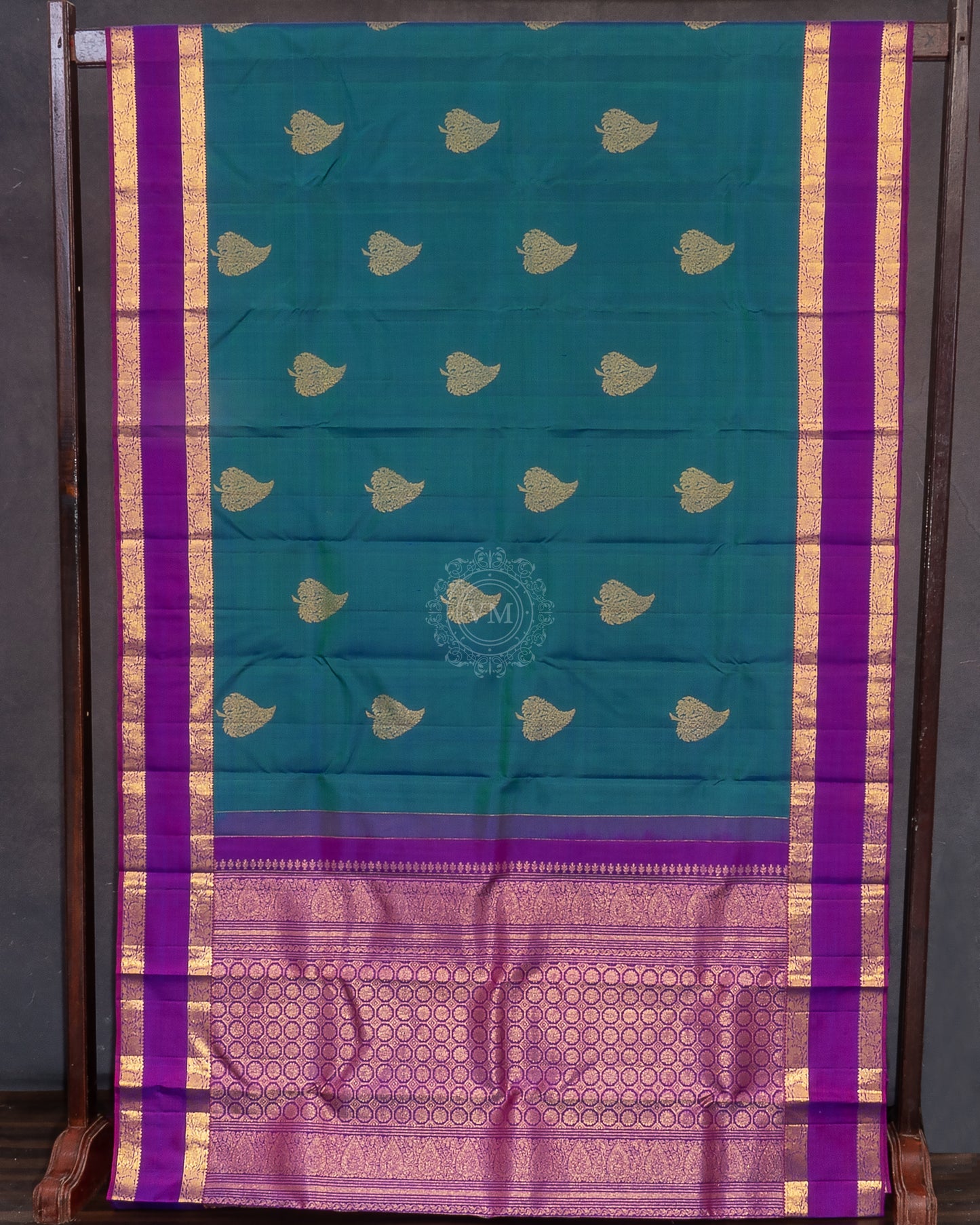 DARK GREEN BLUE COLOUR KANCHIPURAM TRADITIONAL SILK SAREE