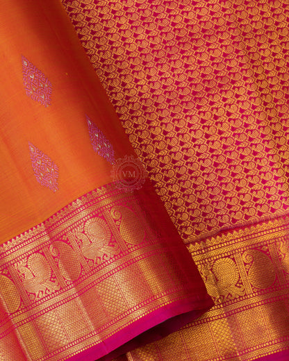 RUST ORANGE COLOUR KANCHIPURAM TRADITIONAL SILK SAREE