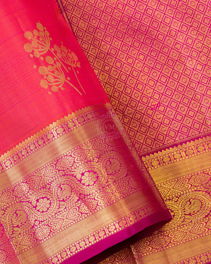 CARMINE PINK COLOUR KANCHIPURAM TRADITIONAL SILK SAREE