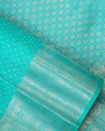 AQUA BLUE COLOUR KANCHIPURAM SILVER ZARI SAREE