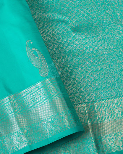 CARIBBEAN GREEN COLOUR KANCHIPURAM TRADITIONAL SILK SAREE