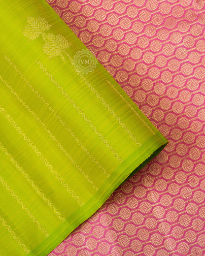 OLIVE YELLOW COLOUR KANCHIPURAM LIGHT WEIGHT SILK SAREE