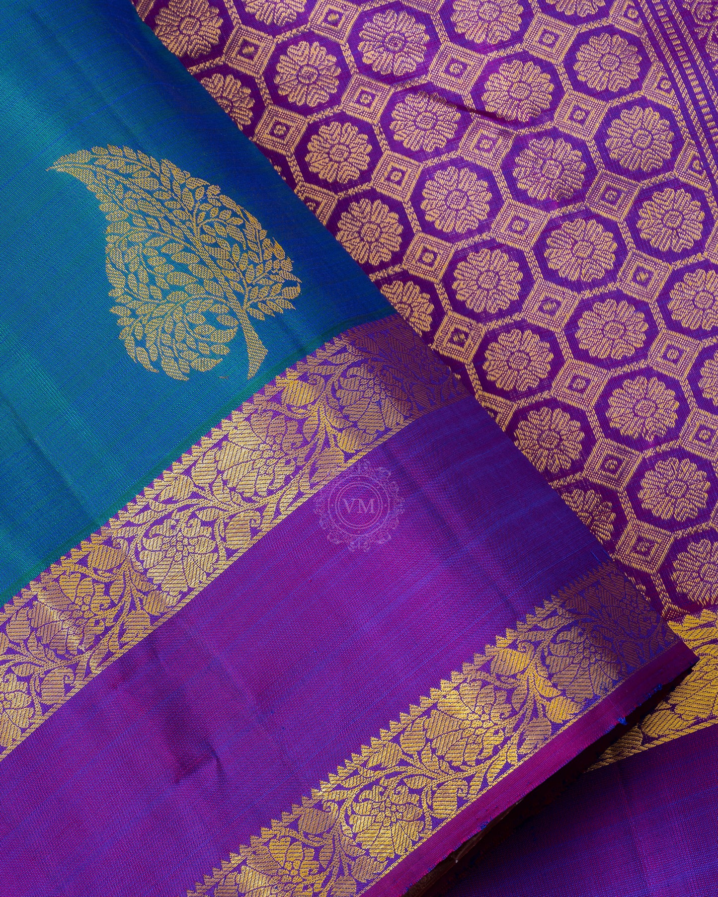 DARK GREEN BLUE COLOUR KANCHIPURAM TRADITIONAL SILK SAREE