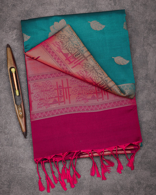 Surfie Green with Maroon  Semi Soft Silk Saree
