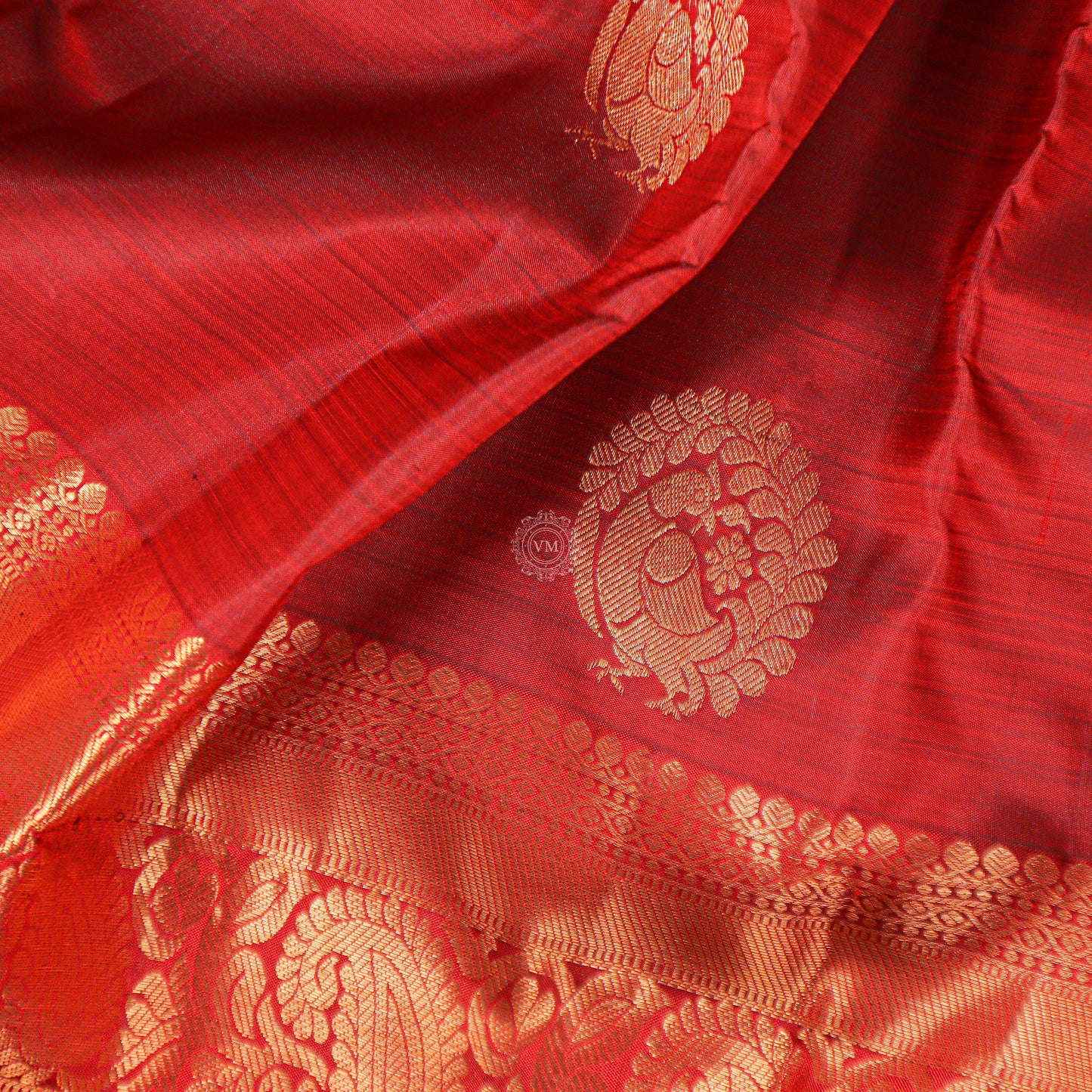 VM23071389 Red brown with Lava red Wedding silk saree