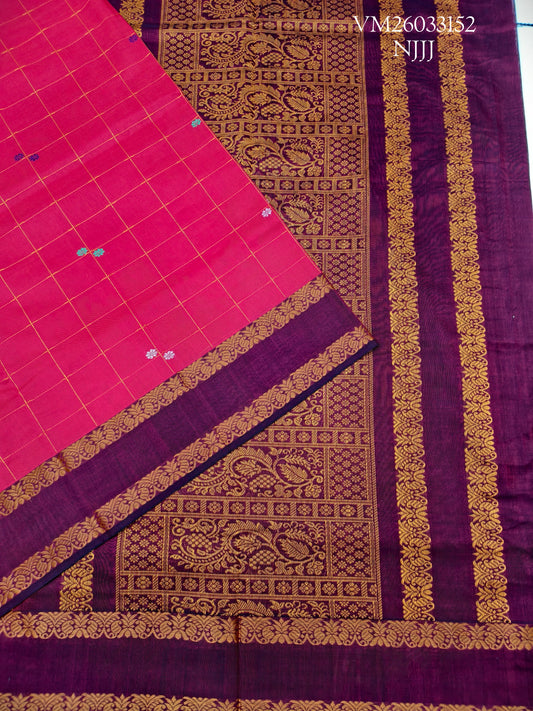 Dark pink colour Handloom Pure Cotton Saree