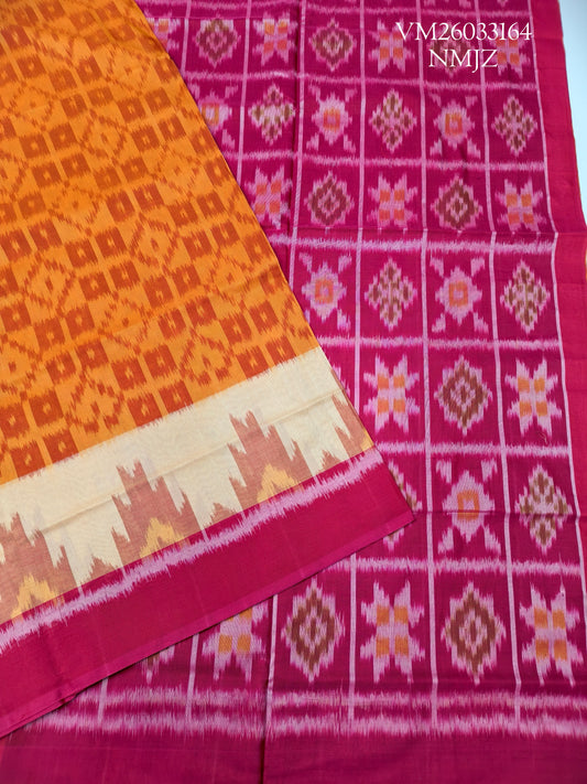 Orange colour Handloom Ikat Cotton Saree
