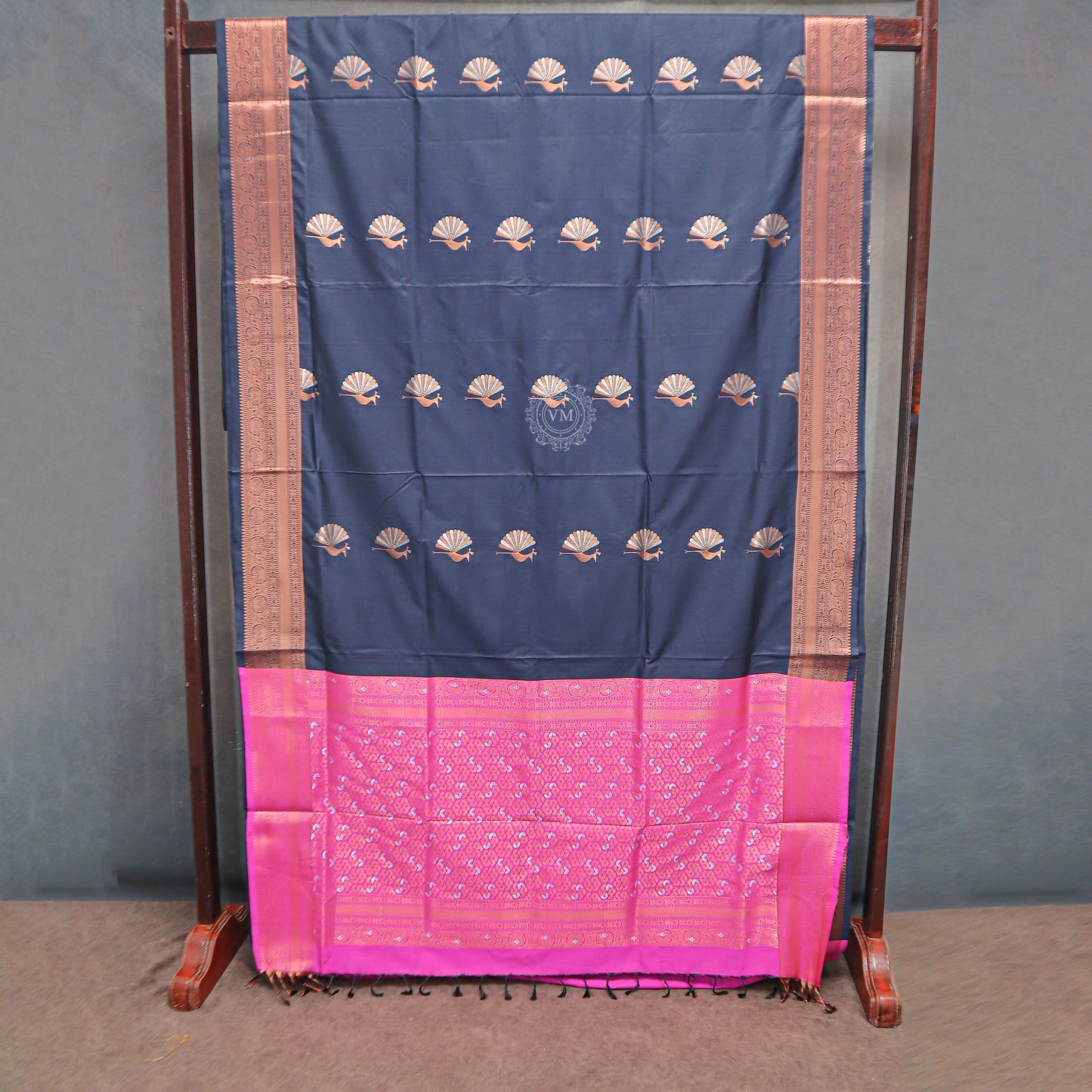 VM Cyan Blue with Pinkish Red Semi soft silk saree VM23075010