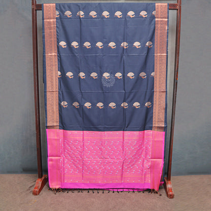 VM Cyan Blue with Pinkish Red Semi soft silk saree VM23075010