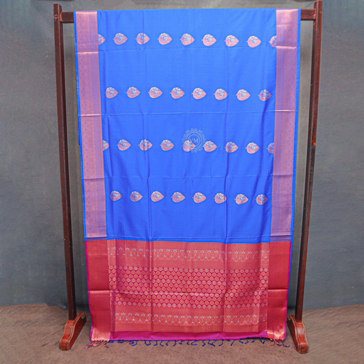 VM Blue with Maroon Semi soft silk saree VM23075008