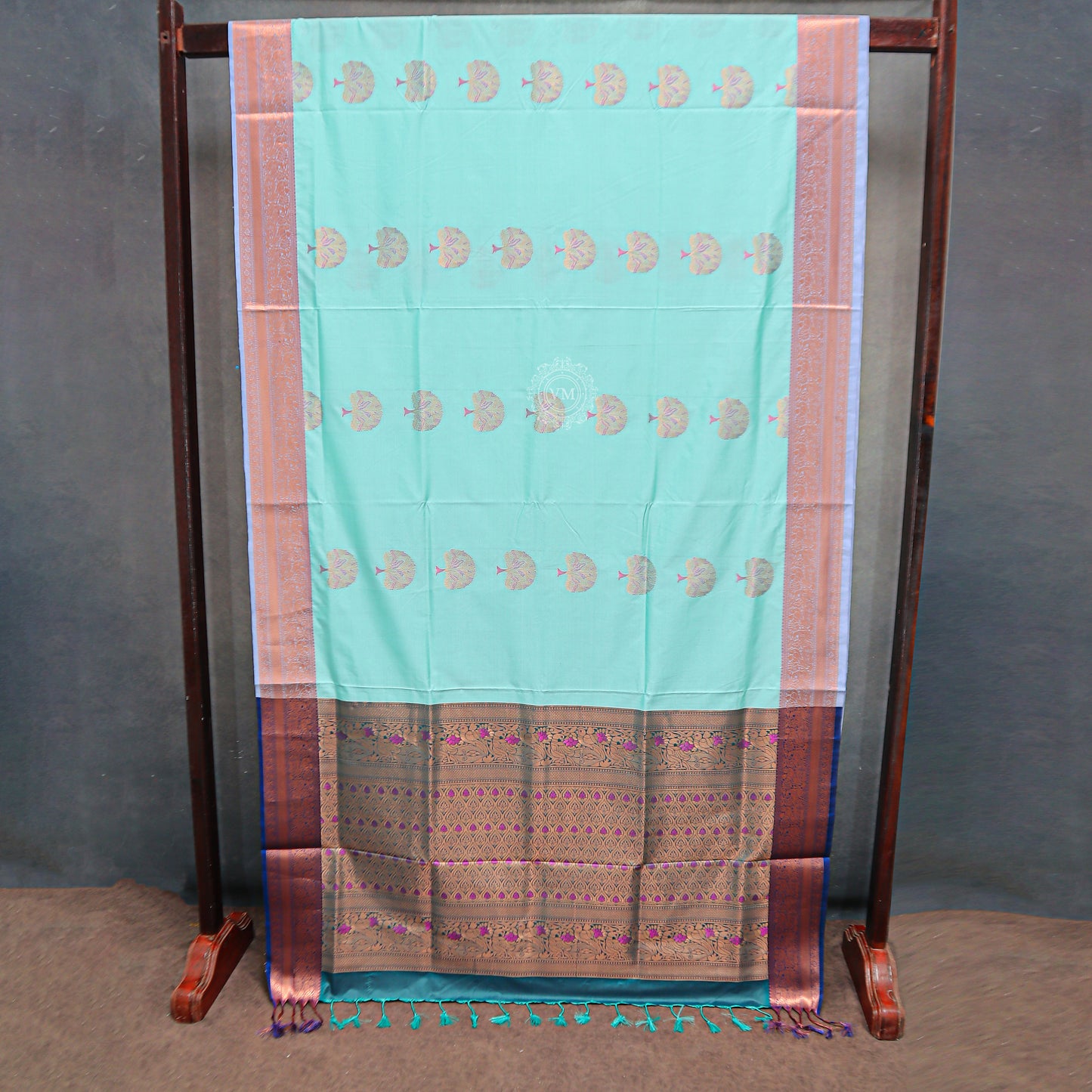 VM Cyan with Brownish Pink Semi soft silk saree VM23075011