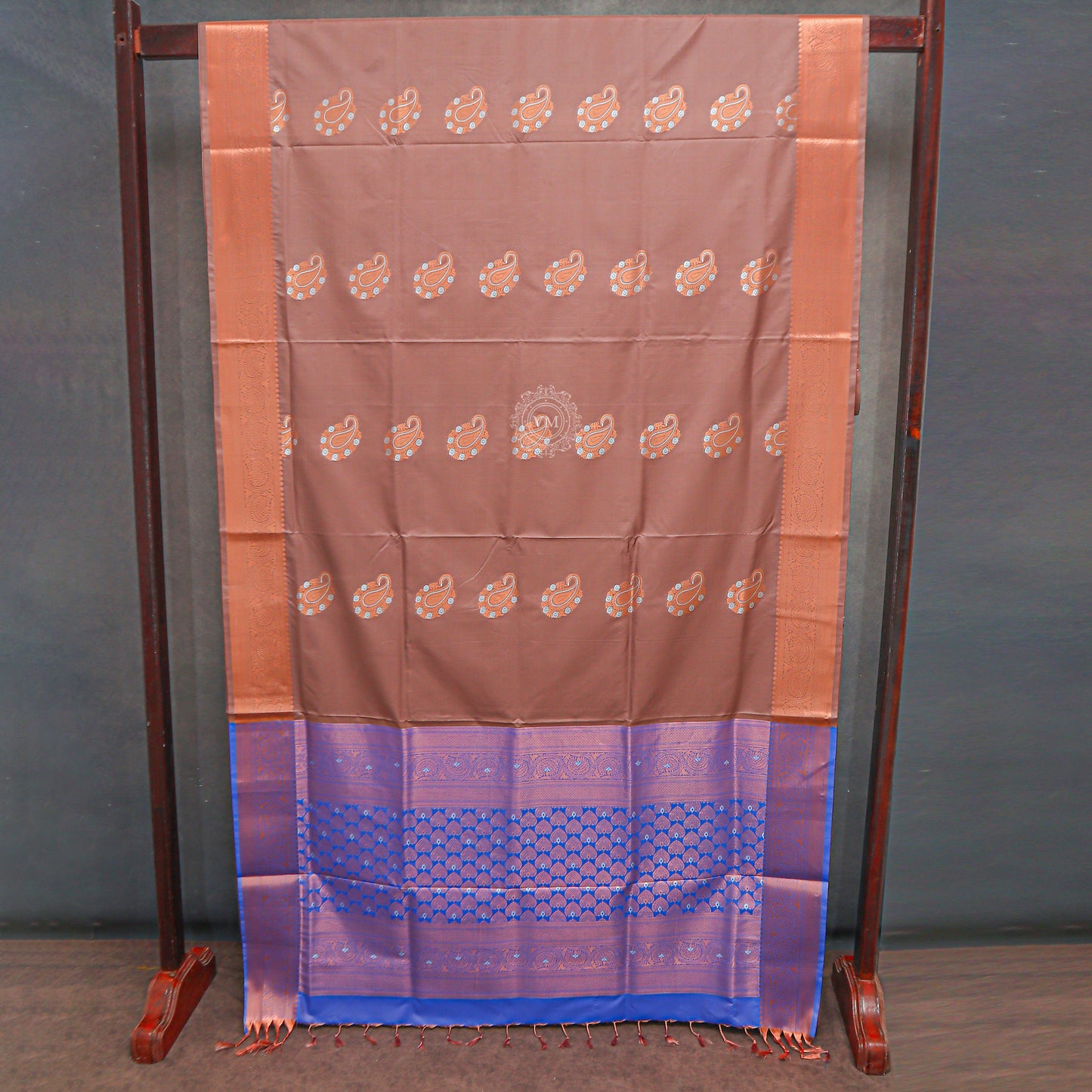 VM23075020 Brown with Blue Purple Semi soft silk saree