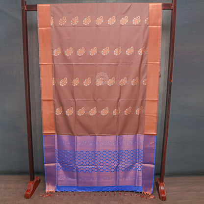 VM23075020 Brown with Blue Purple Semi soft silk saree