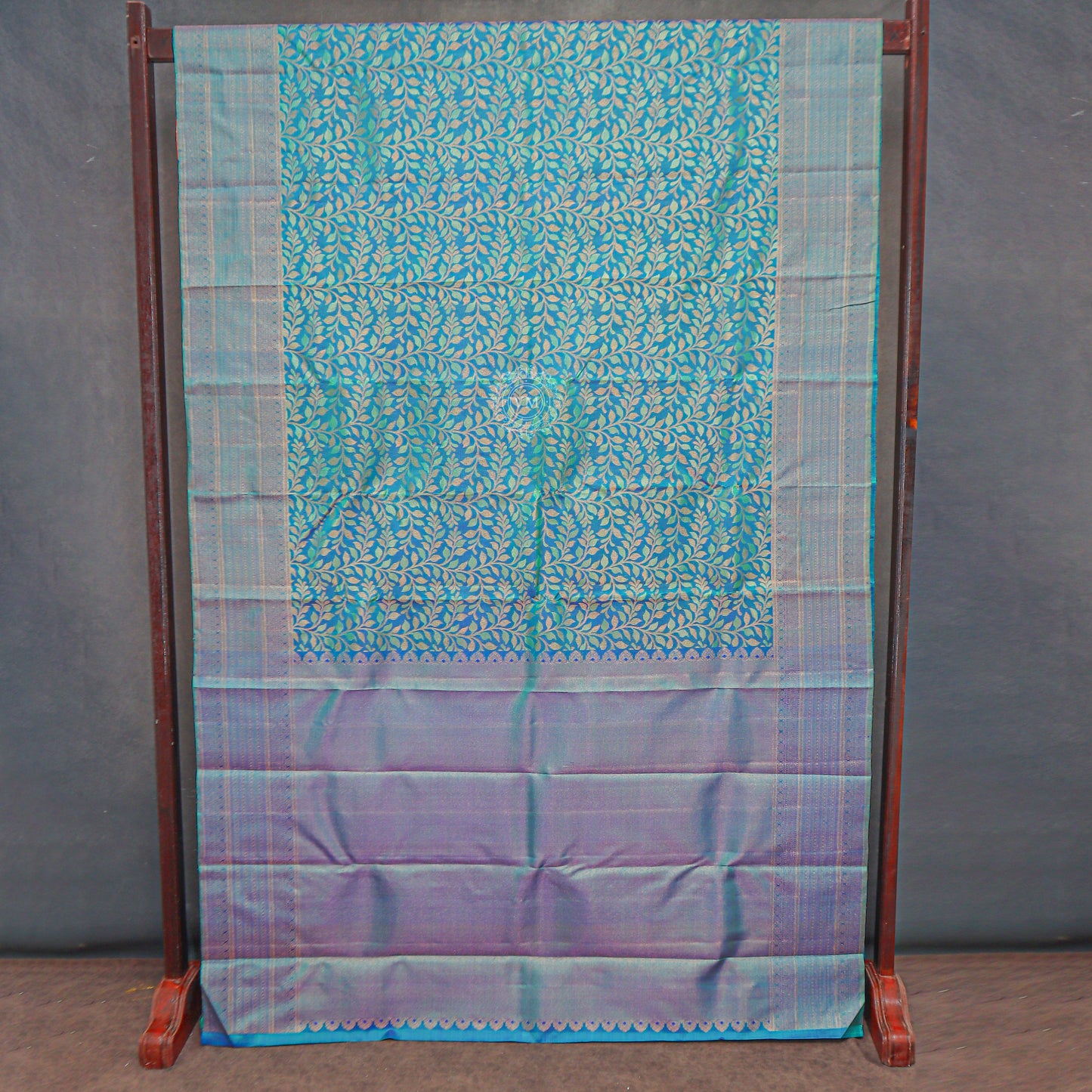 VM230727 Bluish Cyan with Purply Blue kanchipuram wedding silk saree