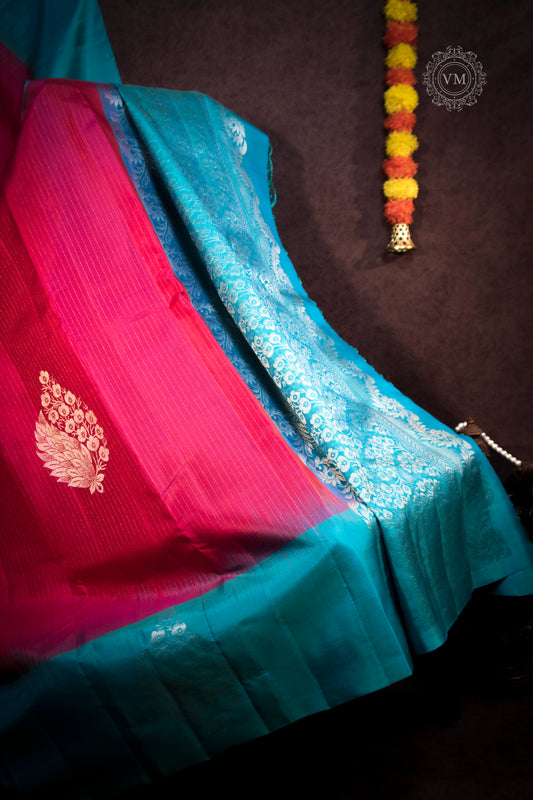 Pink Red Handloom soft silk saree