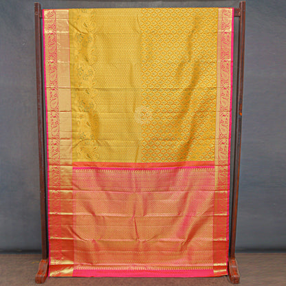 VM2307890 Old Gold with Pinkish Red kanchipuram wedding silk saree