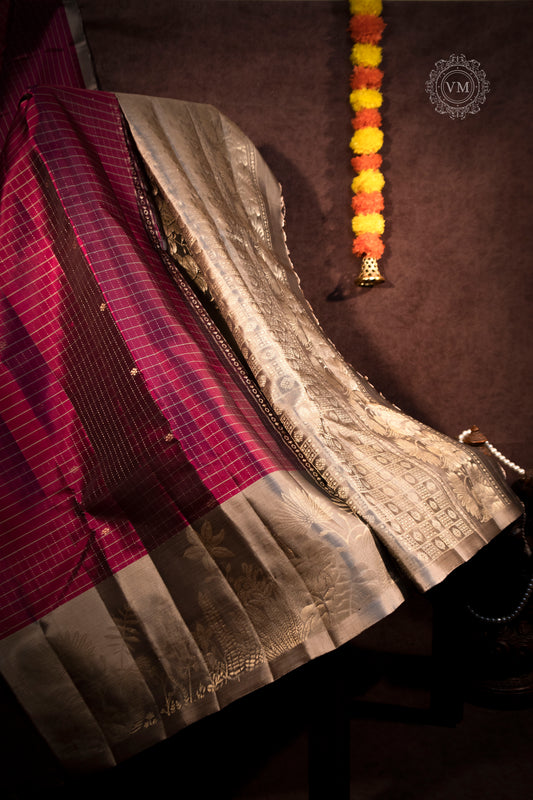 Red Violet Handloom soft silk saree